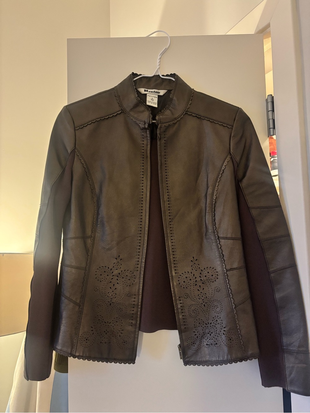 NYGard Dark Brown Perforated Leather Jacket with Scalloped Trim